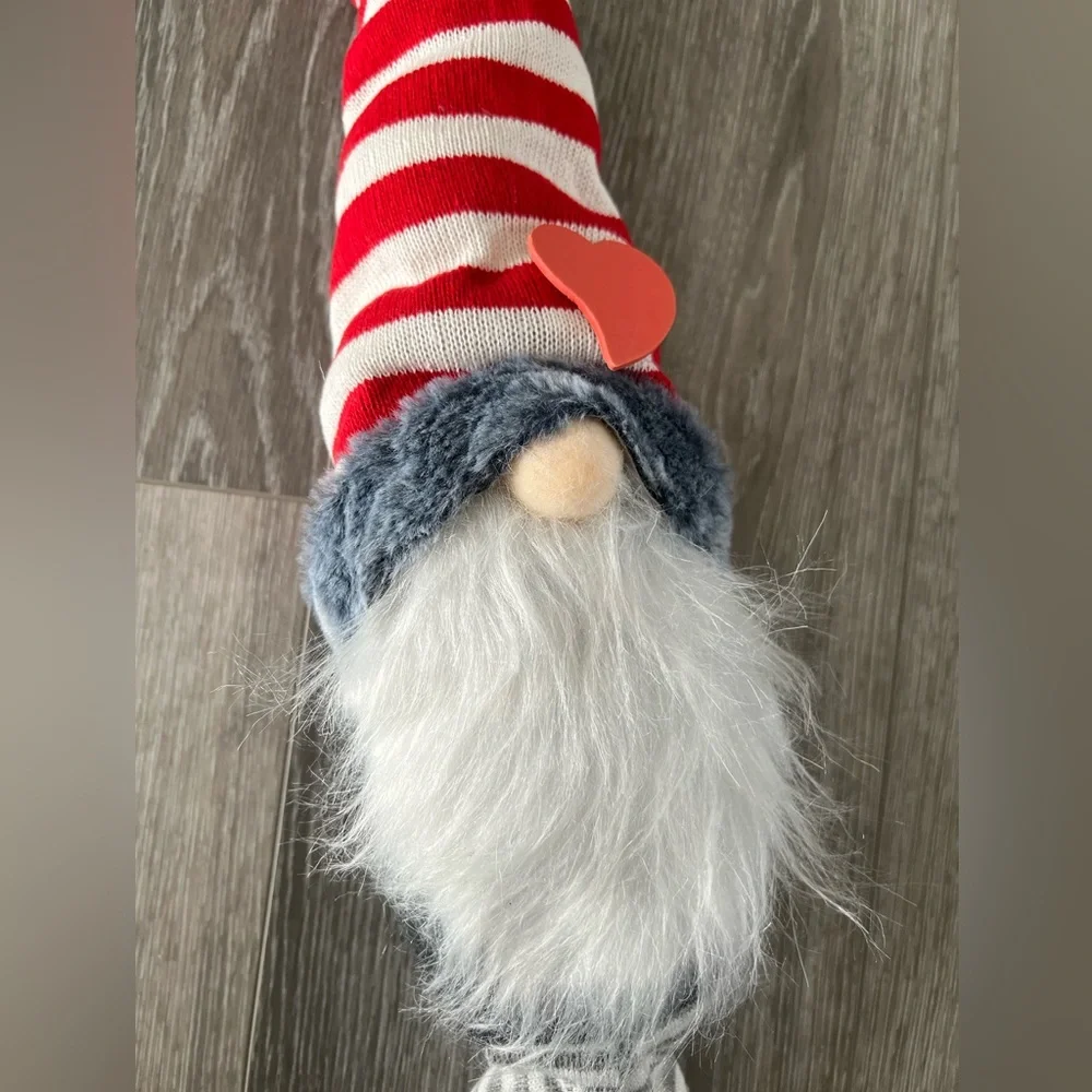 Red & White Striped Holiday Gnome Accent with Plush White Beard